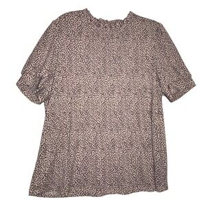 adrianna papell women's black polka dot ruffled neck short sleeve blouse size Lg